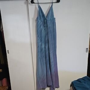 Gypsy 05 100% Silk Made In California Dreamy Tie Dye Blue And Purple Maxi Dress